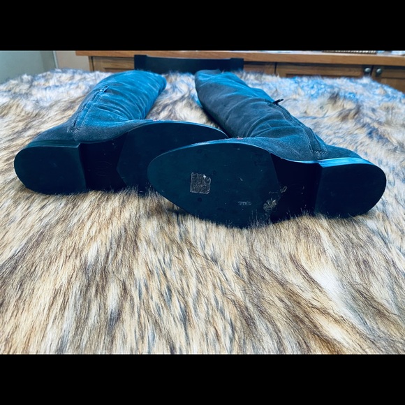 ASH OVER THE KNEE GREY SUEDE EMBROIDERED PINK/RED FLOWERS BOOTS FLAT - Picture 10 of 11